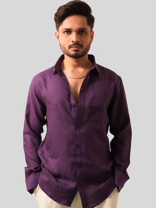 Classic Fit Dark Purple Linen Shirt