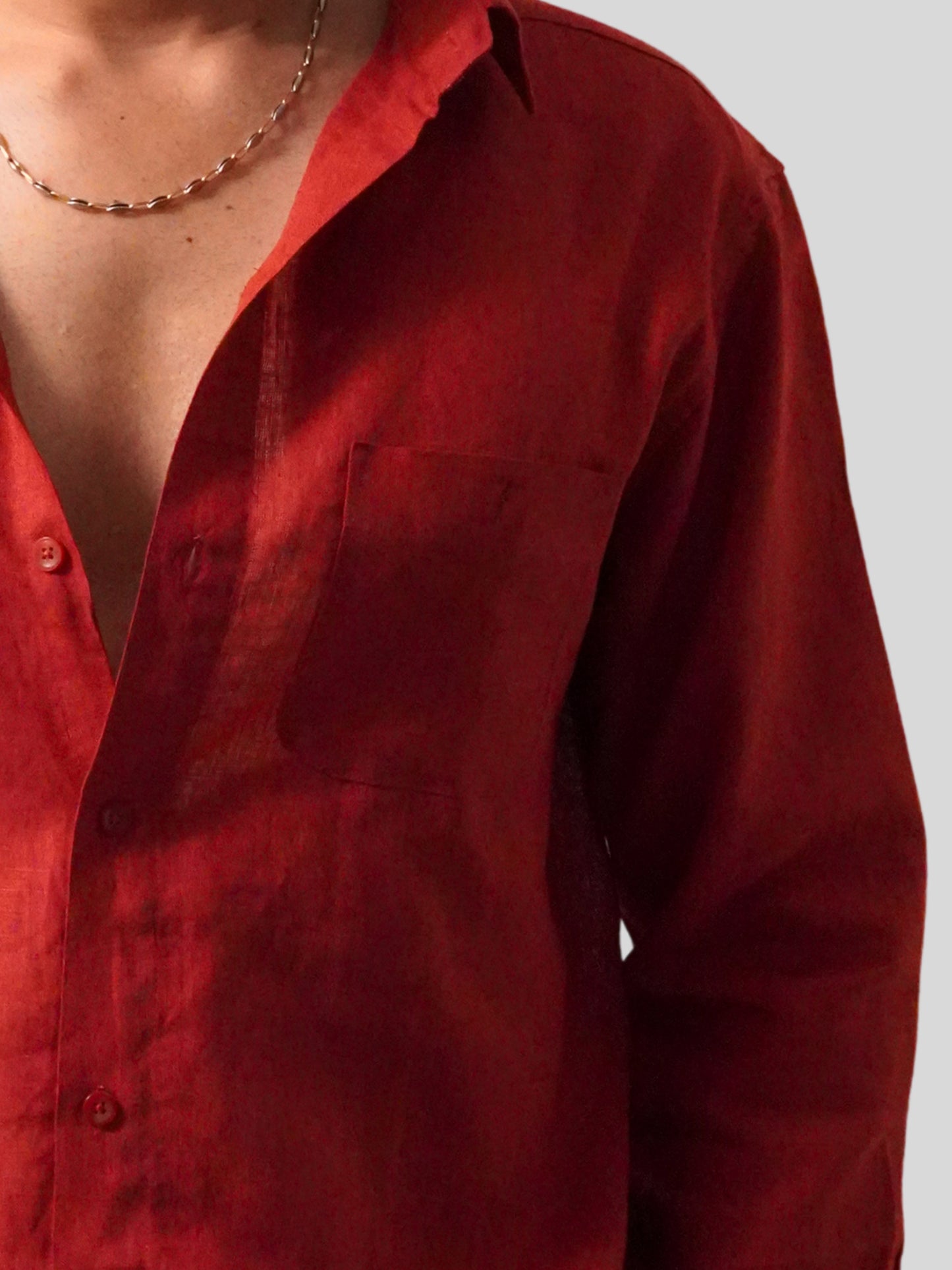 Classic Fit Maroon Linen Shirt