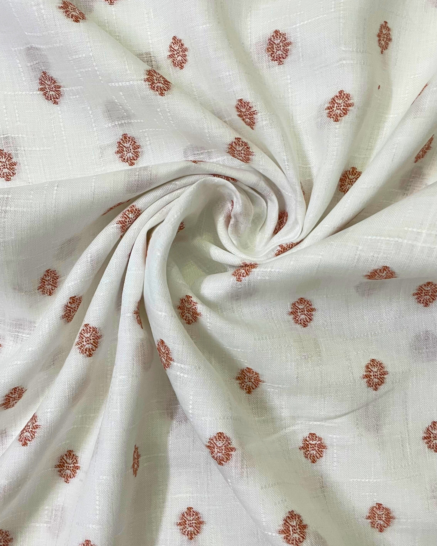 Classic Fit White Jacquard Linen Shirt (Rust)