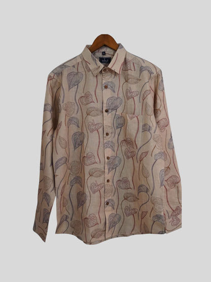 Beige Floral Print Linen Shirt