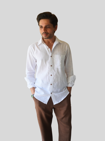 Classic Fit White Linen Shirt