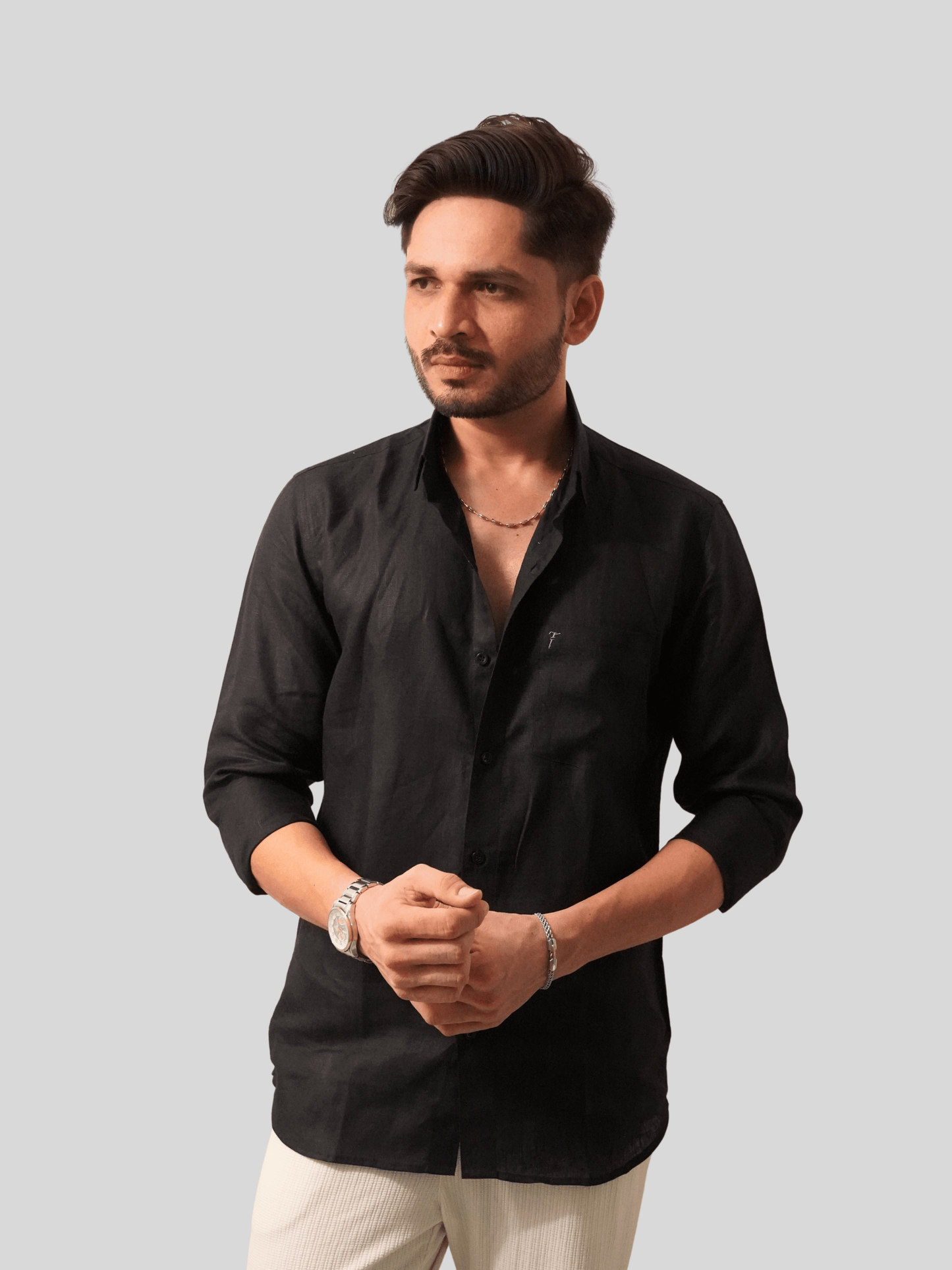 Classic Fit Black Linen Shirt