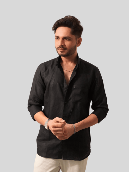 Classic Fit Black Linen Shirt