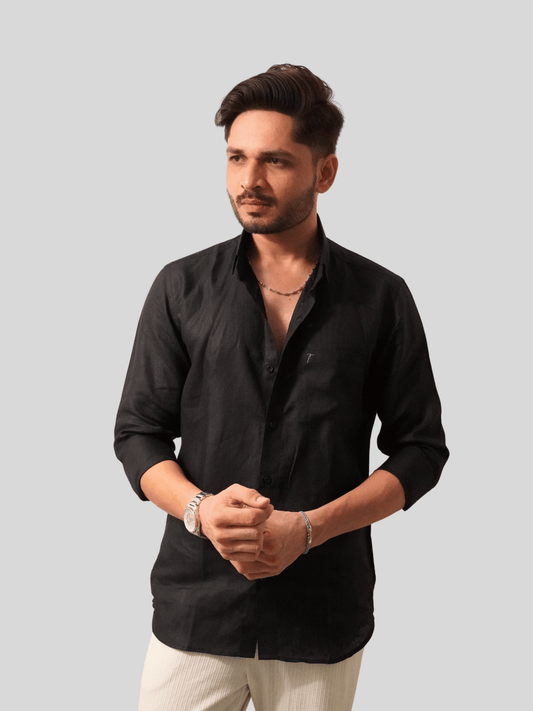 Classic Fit Black Linen Shirt