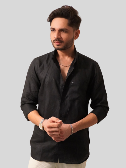 Black Linen-Blend Shirt