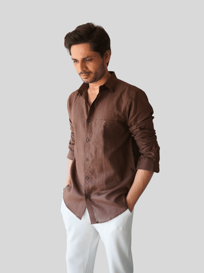 Classic Fit Coffee Brown Linen Shirt