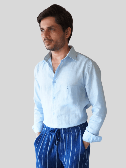 Classic Fit Sky Blue Linen Shirt