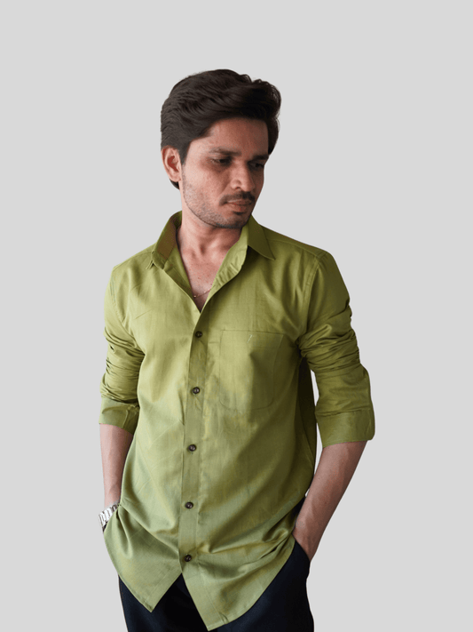 Classic Fit Green Linen Shirt