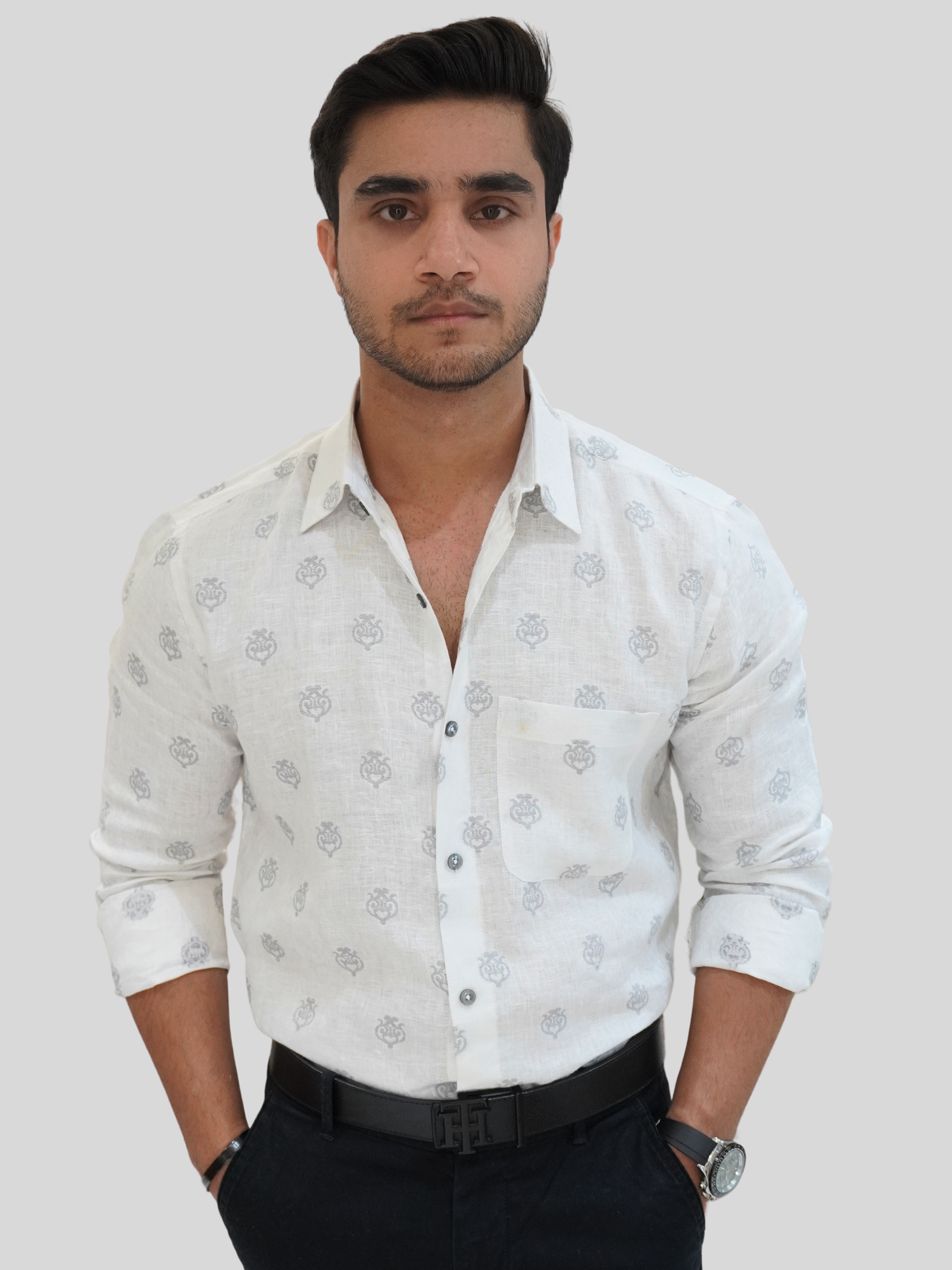 White Heritage Jacquard Linen Shirt