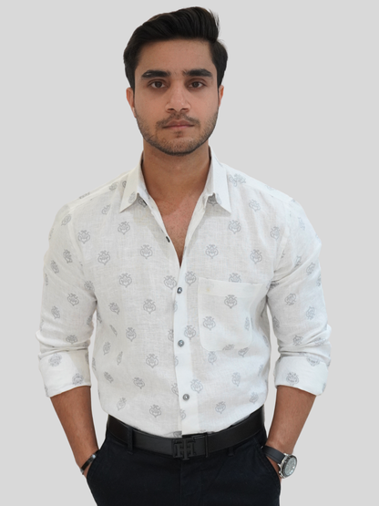 White Heritage Jacquard Linen Shirt