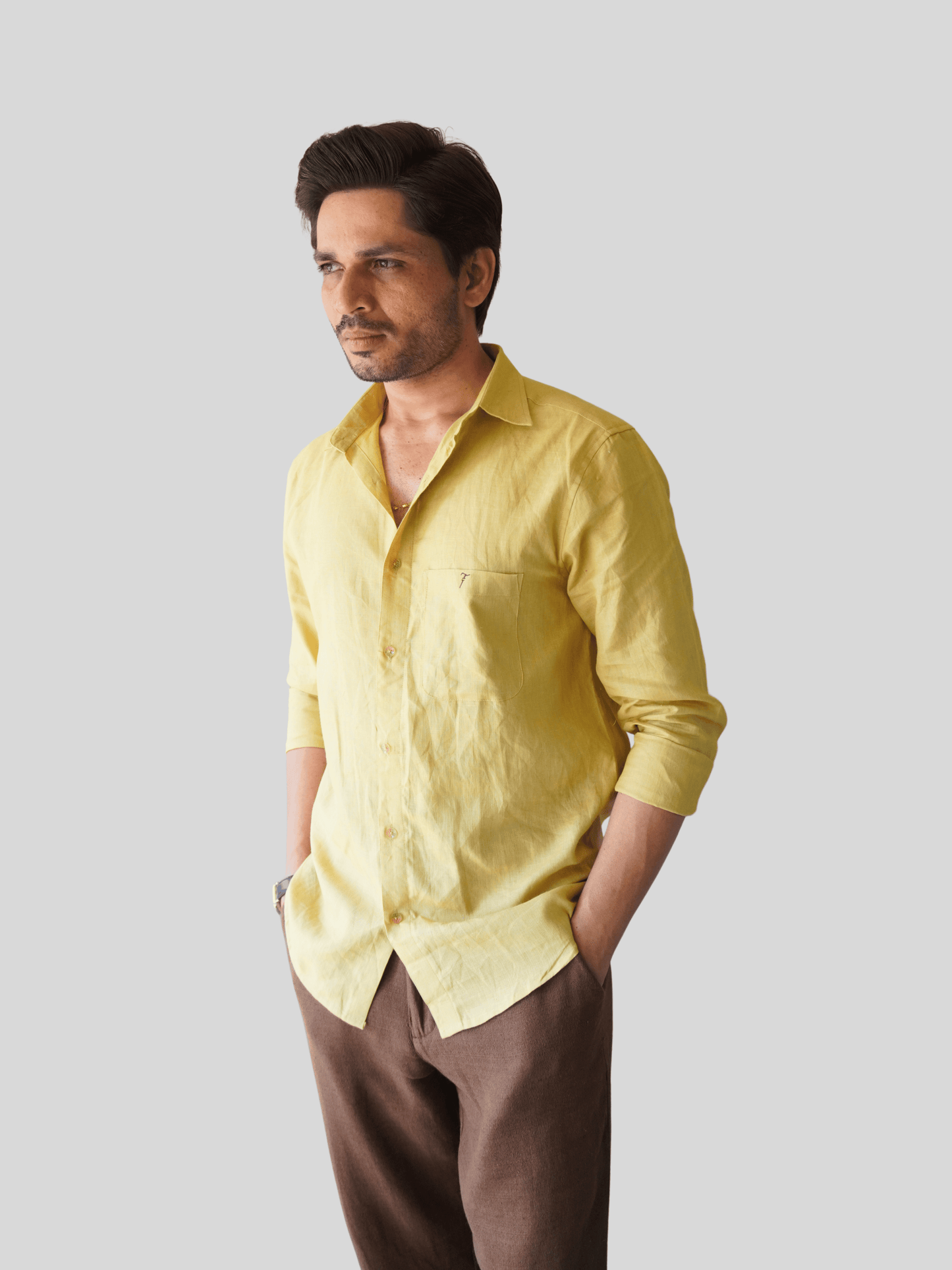 Classic Fit Olive Khaki Linen Shirt