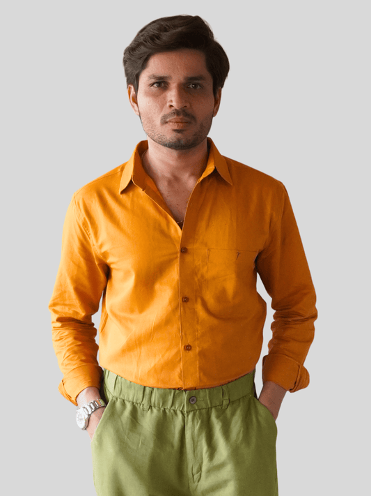 Classic Fit Mustard Yellow Linen Shirt