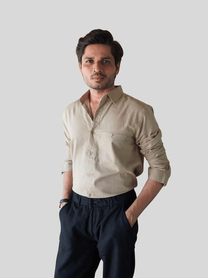 Classic Fit Mushroom Brown Linen Shirt