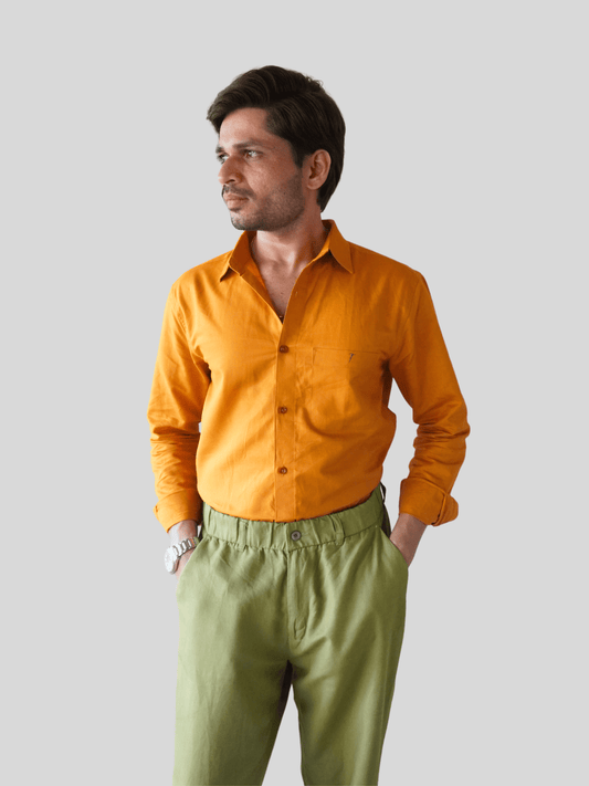 Classic Fit Mustard Yellow Linen Shirt