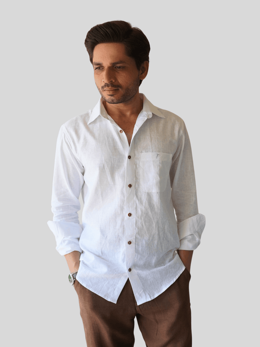 Classic Fit White Linen Shirt
