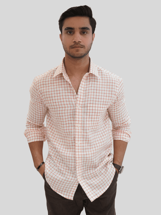 Classic Fit White Checked Linen Shirt