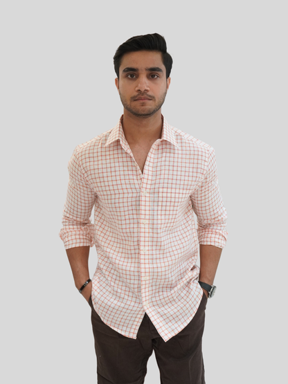Classic Fit White Checked Linen Shirt