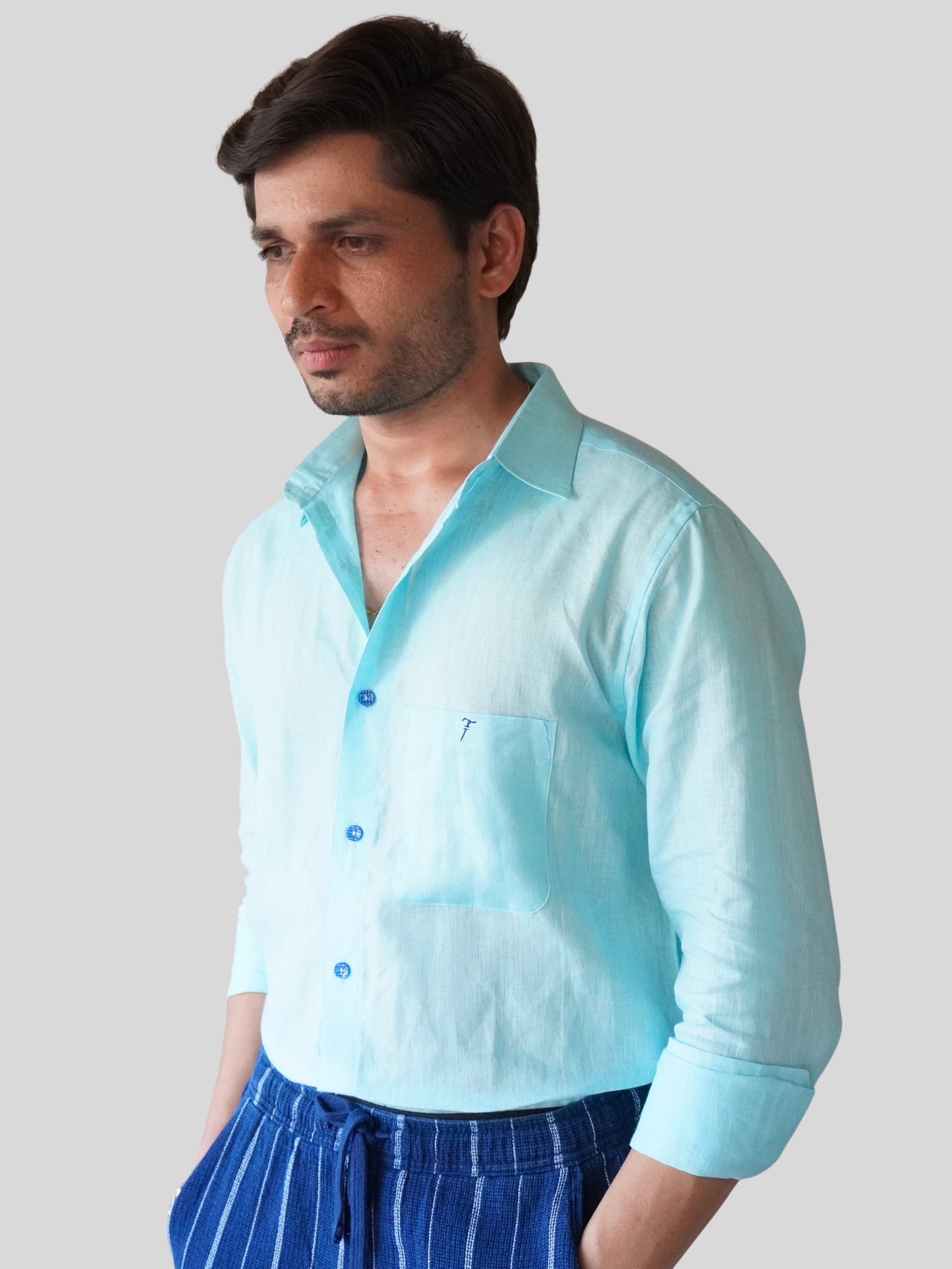 Aqua Blue Beach Linen Shirt