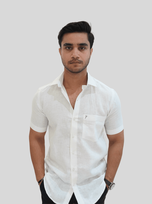 Classic Fit White Short Sleeve Linen Shirt