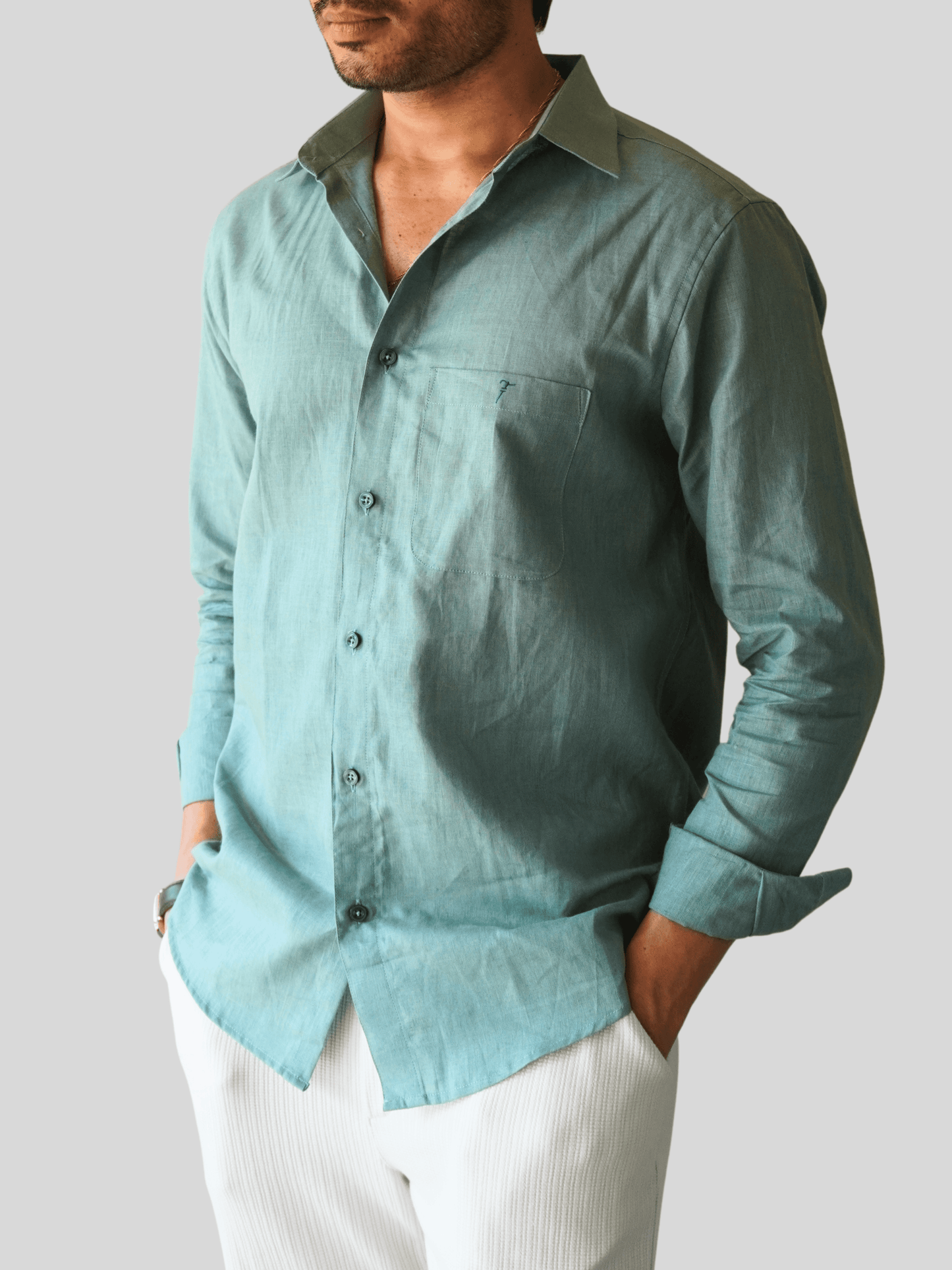 Teal Green Linen Shirt