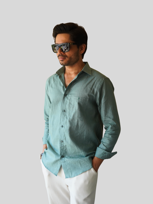 Classic Fit Teal Green Linen Shirt