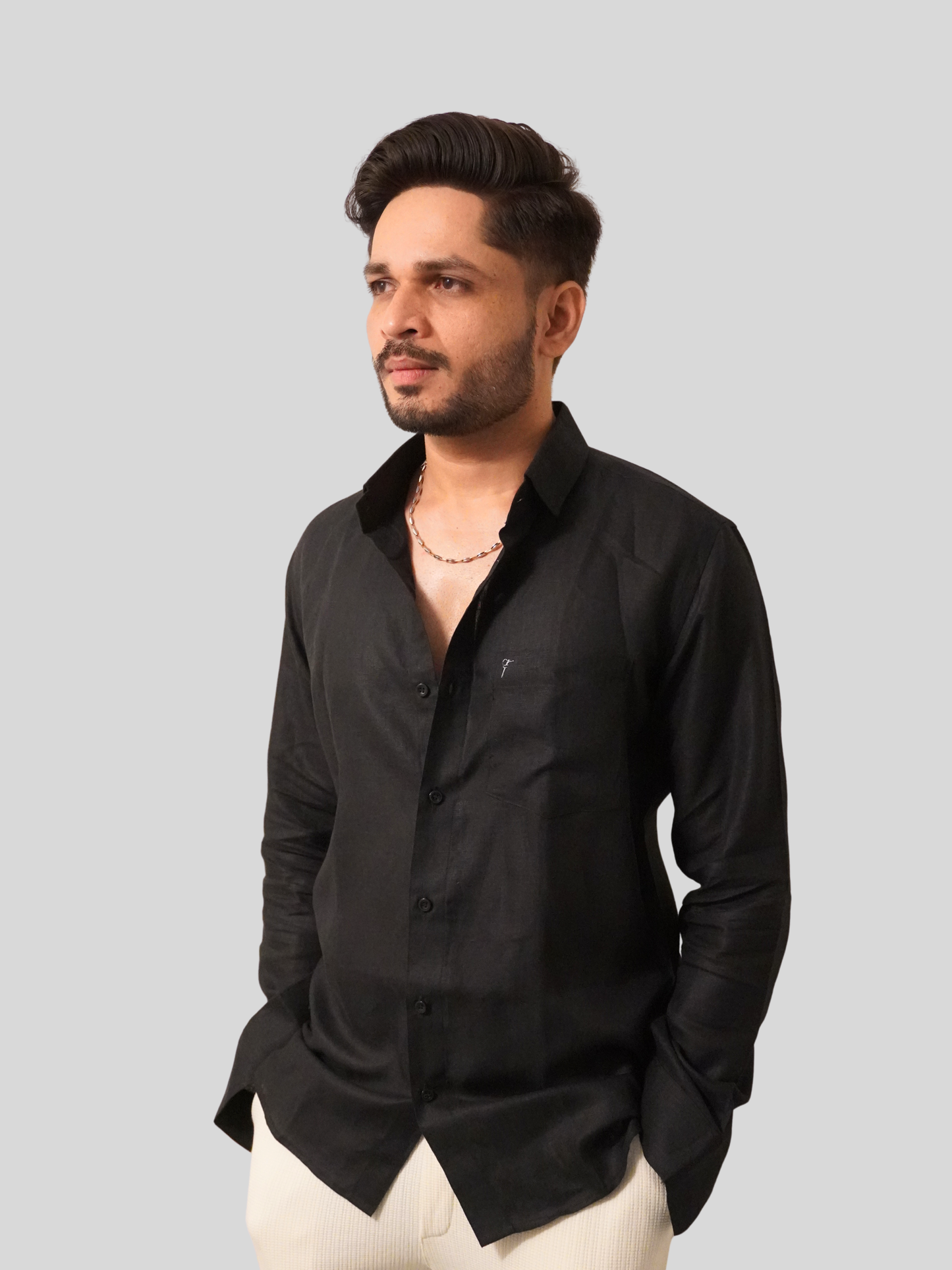 Classic Fit Black Linen Shirt