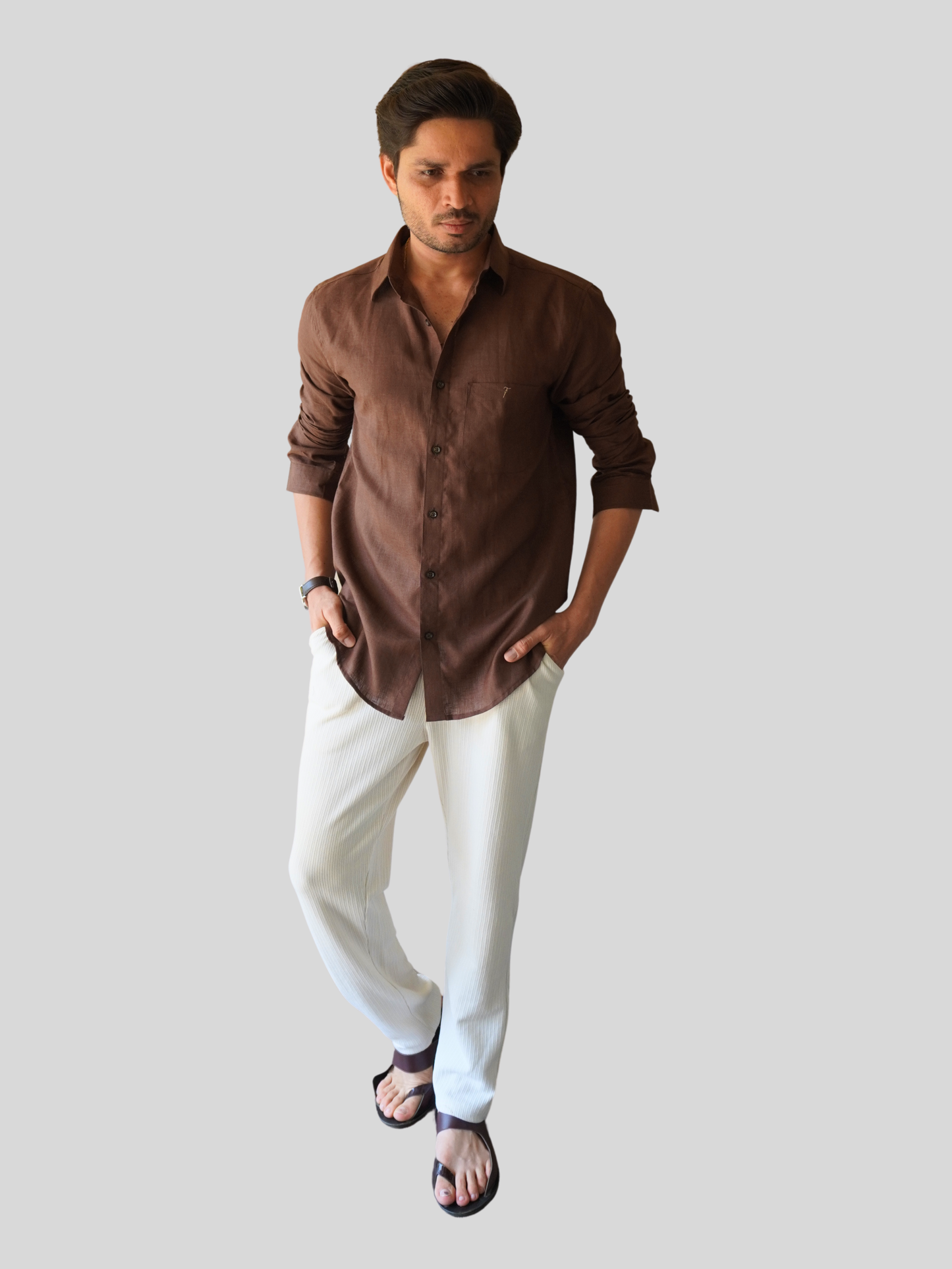 Classic Fit Coffee Brown Linen Shirt
