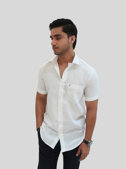 Classic Fit White Short Sleeve Linen Shirt