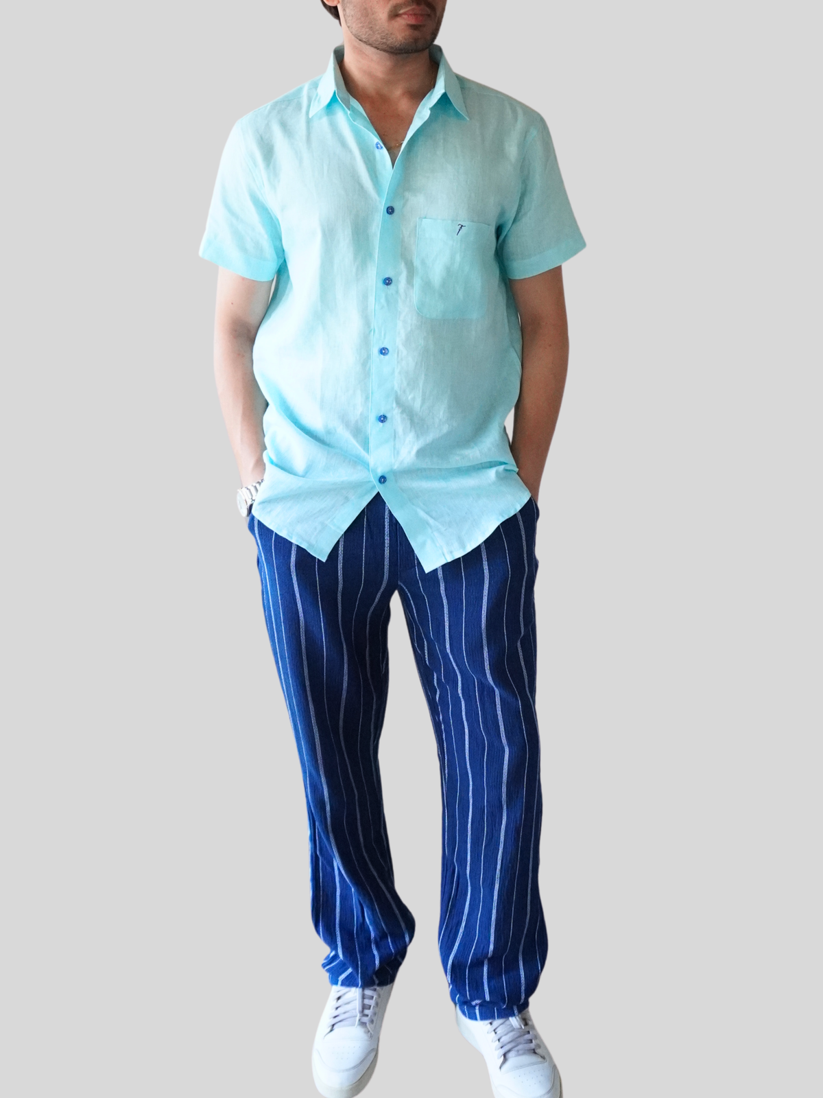 Aqua Blue Beach Linen Shirt