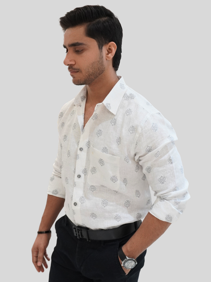 White Heritage Jacquard Linen Shirt