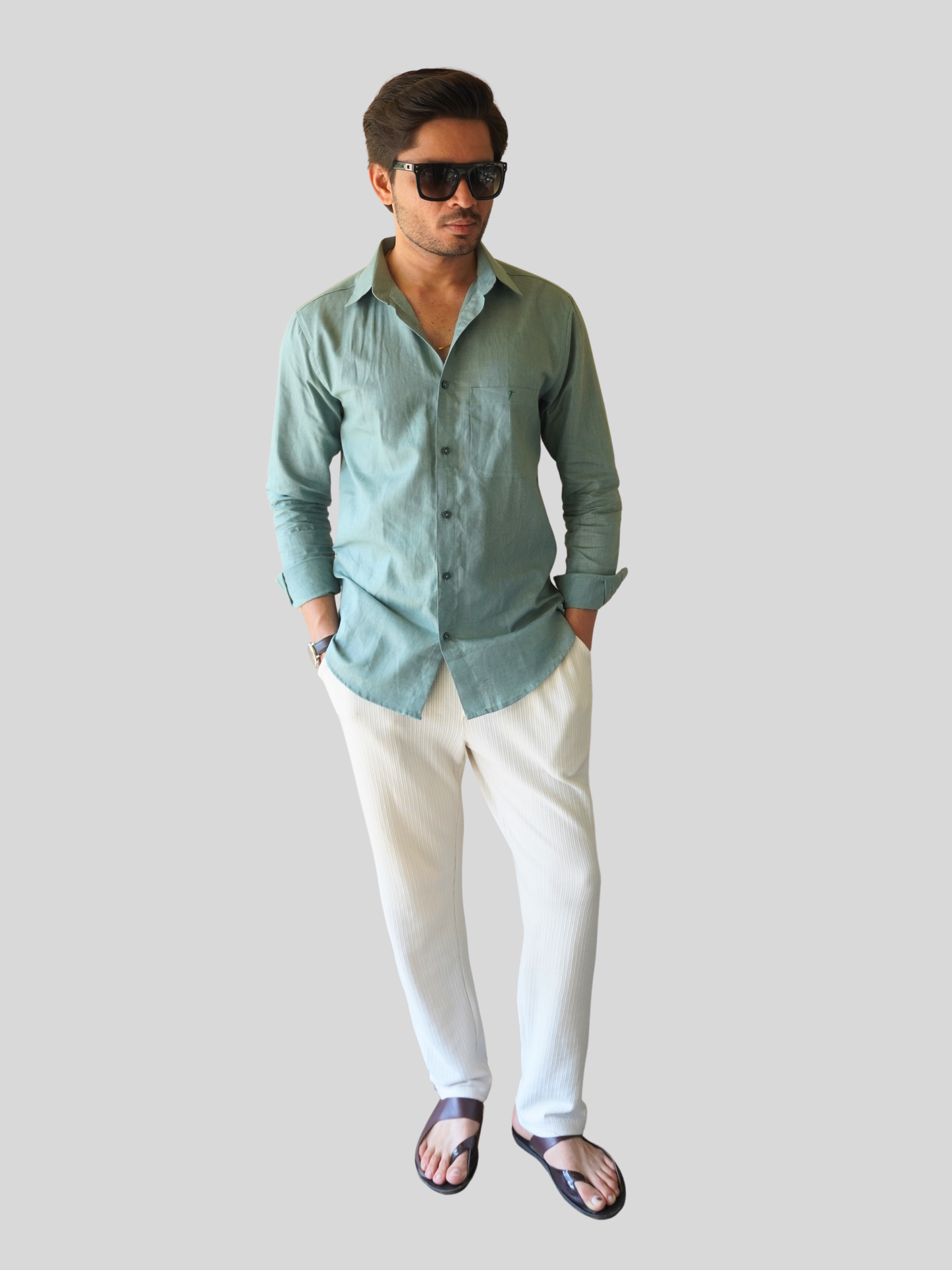 Classic Fit Teal Green Linen Shirt