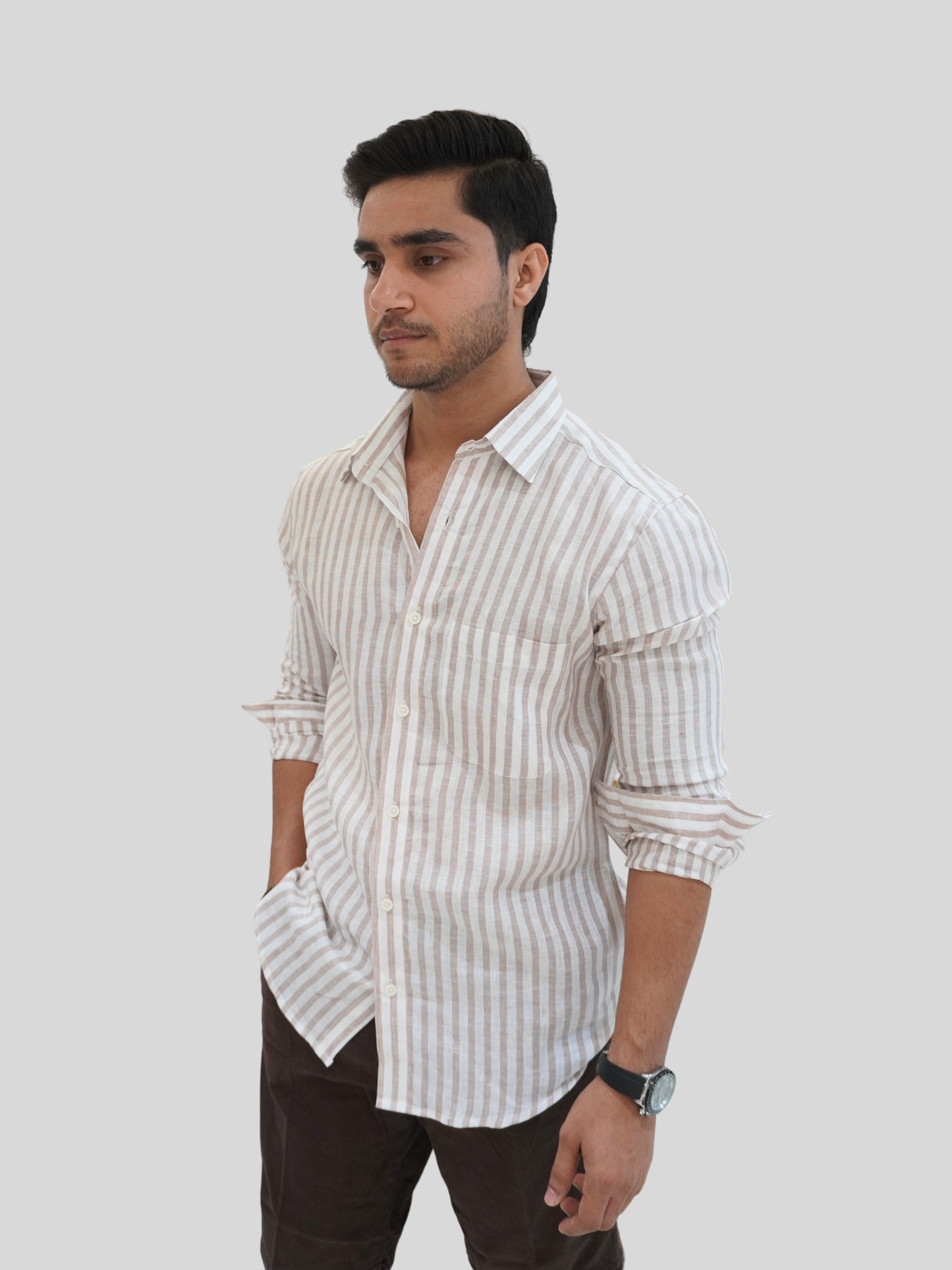Classic Fit White Striped Linen Shirt