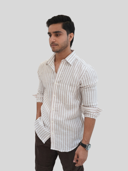Classic Fit White Striped Linen Shirt