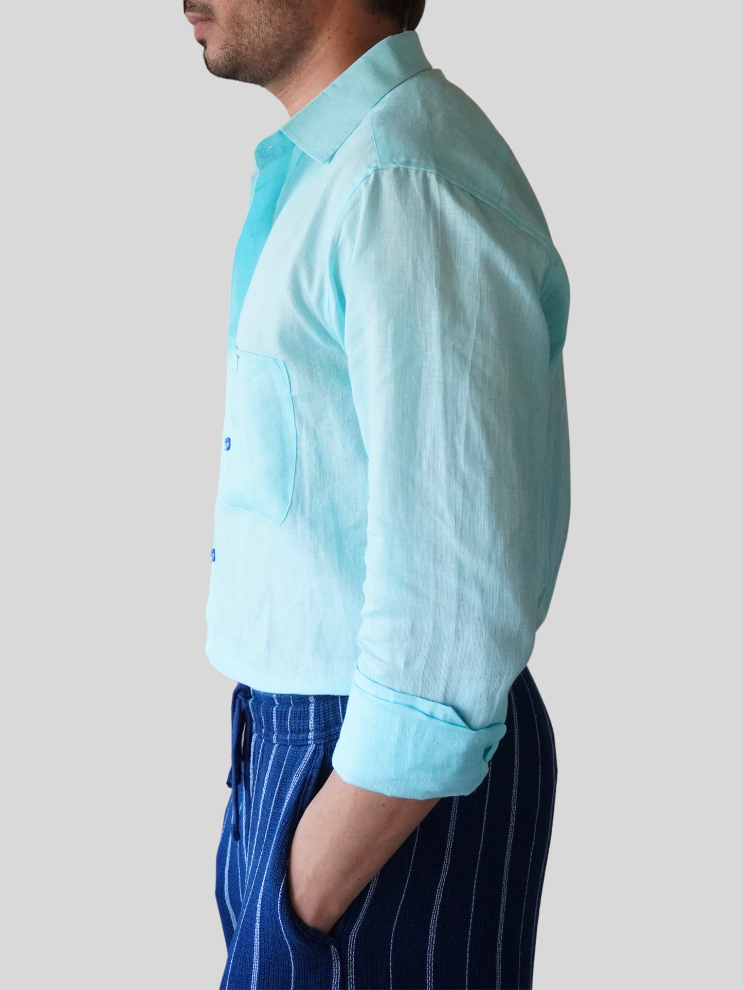 Aqua Blue Beach Linen Shirt