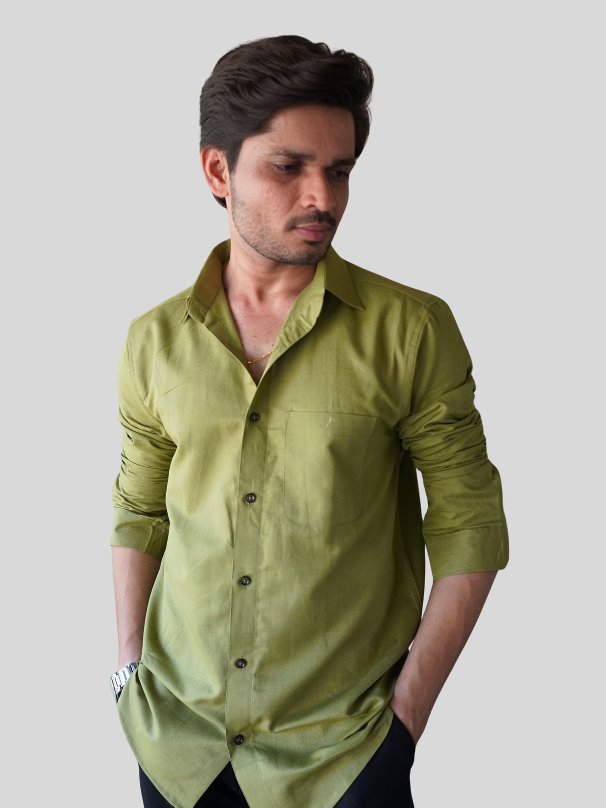 Green Linen-Blend Shirt