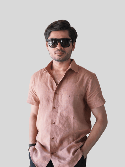 Classic Fit Earthy Brown Short Sleeve Linen Shirt
