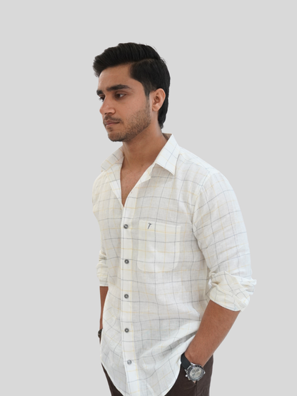 Classic Fit White Checked Linen Shirt