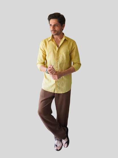 Classic Fit Olive Khaki Linen Shirt