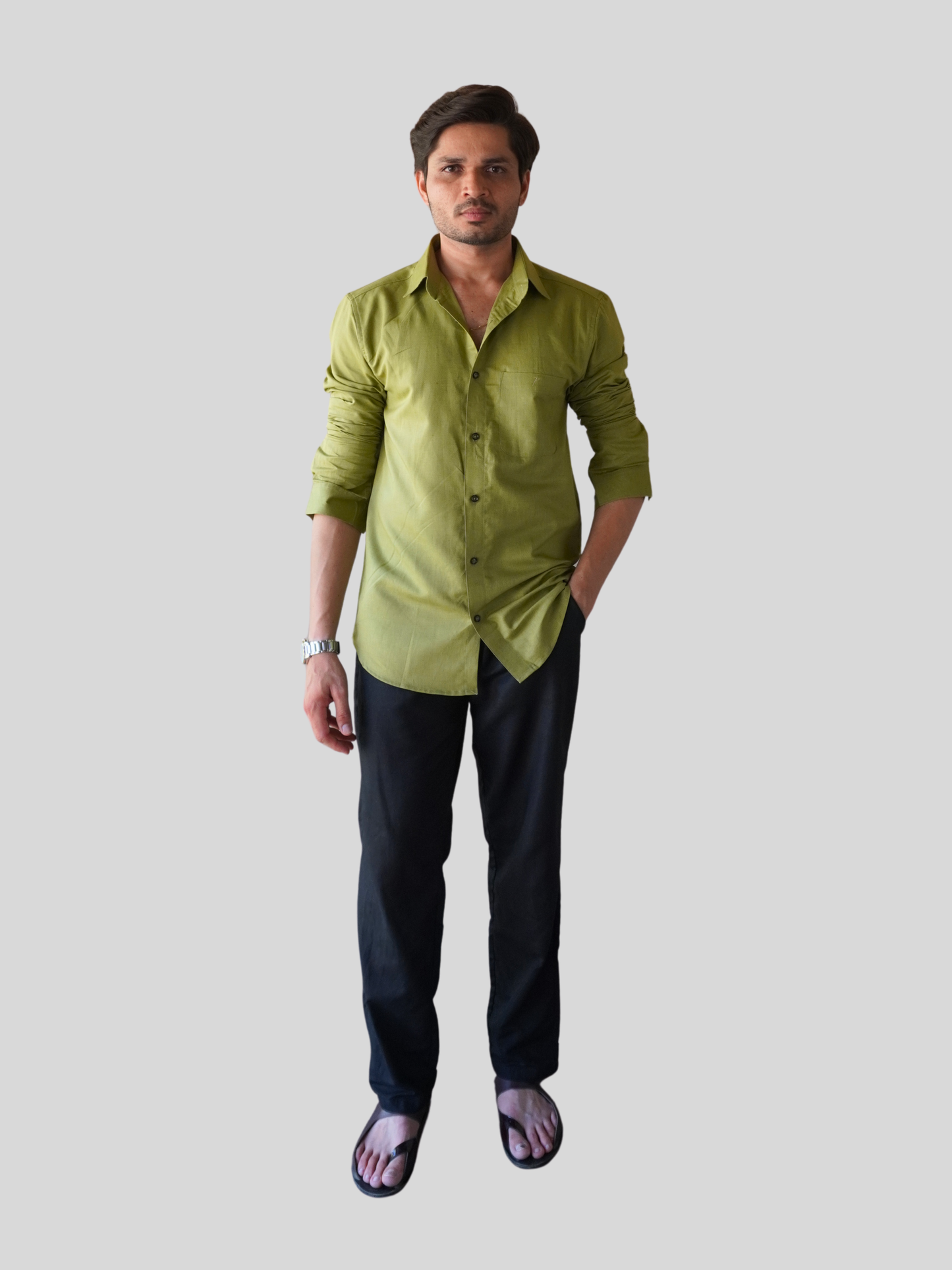 Classic Fit Green Linen Shirt