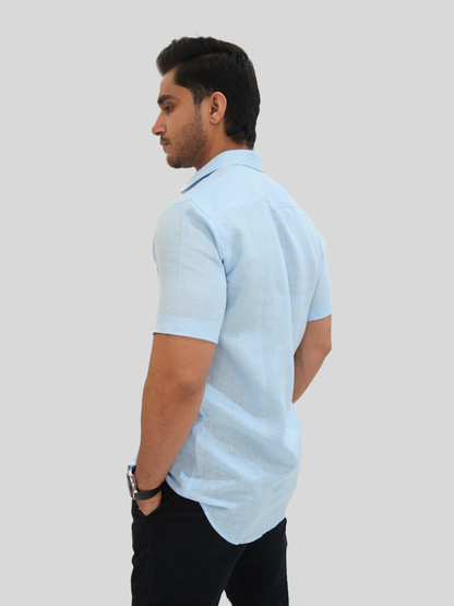 Classic Fit Sky Blue Short Sleeve Linen Shirt