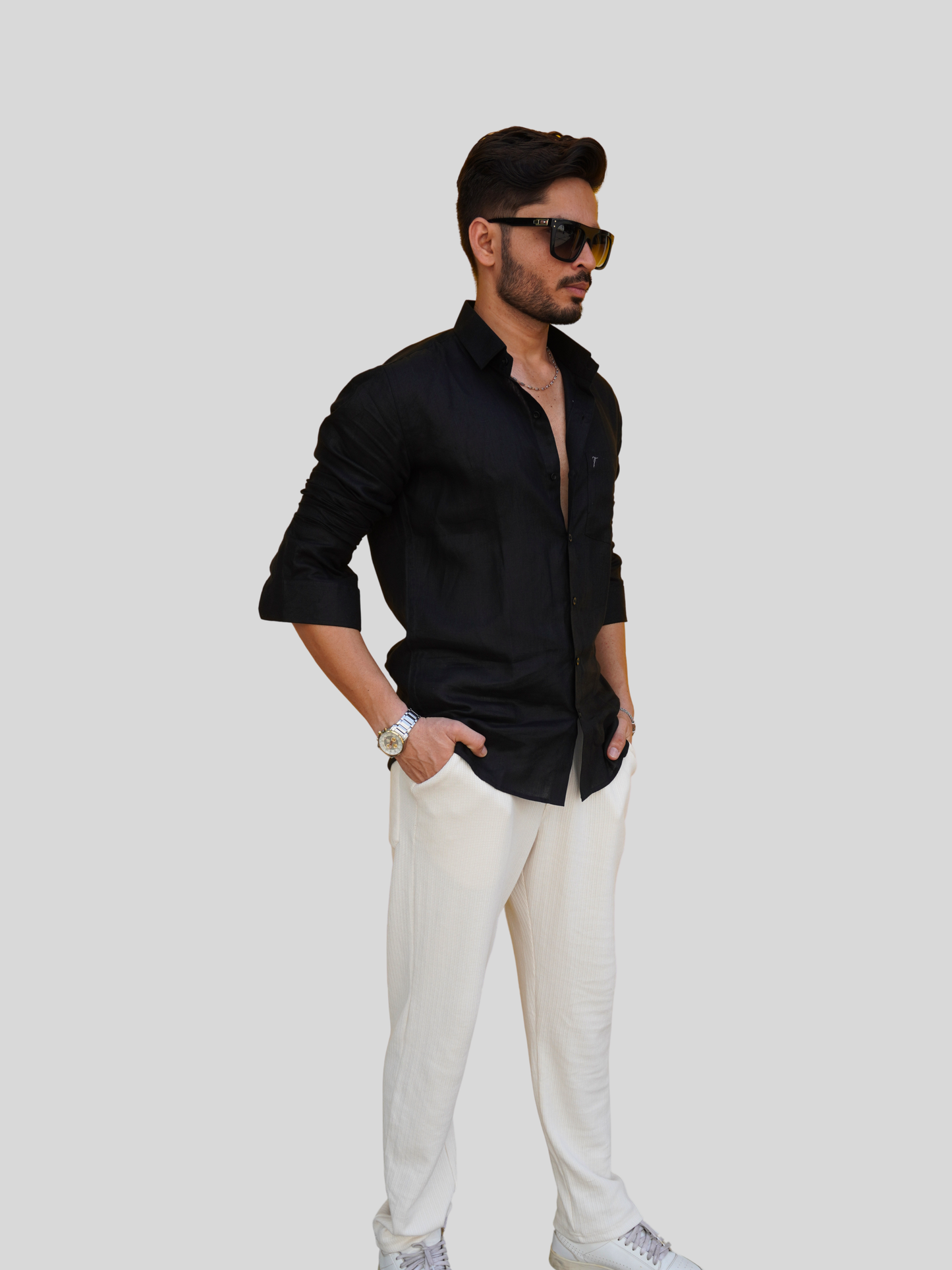 Classic Fit Black Linen Shirt