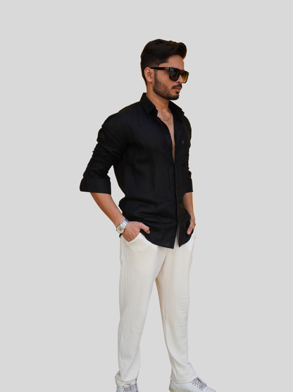 Classic Fit Black Linen Shirt