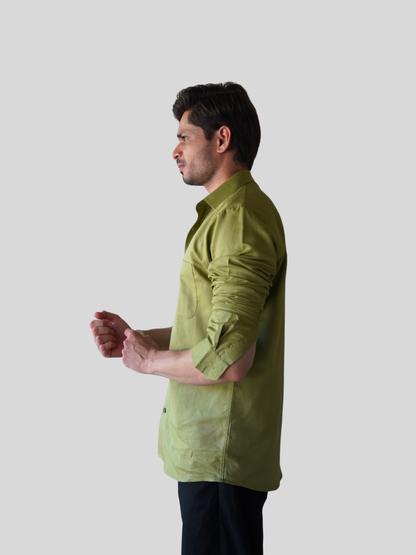 Classic Fit Green Linen Shirt