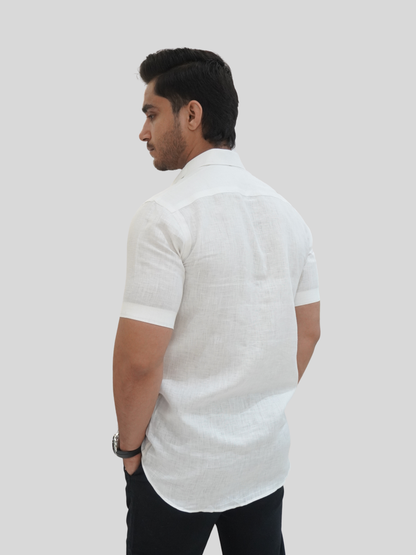 Classic Fit White Short Sleeve Linen Shirt