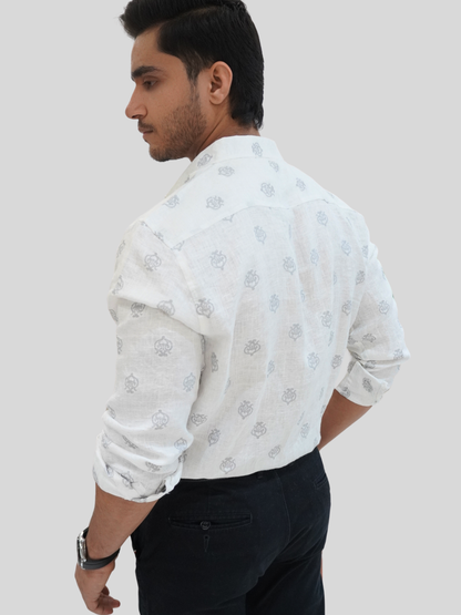 White Heritage Jacquard Linen Shirt