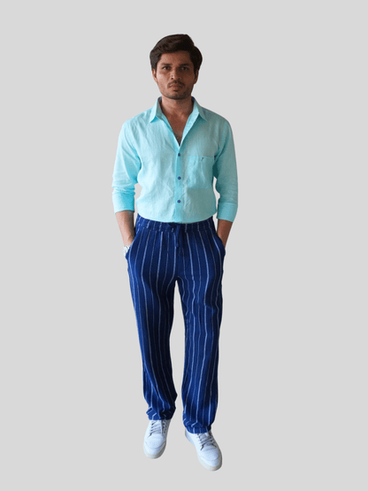 Classic Fit Aqua Blue Linen Shirt