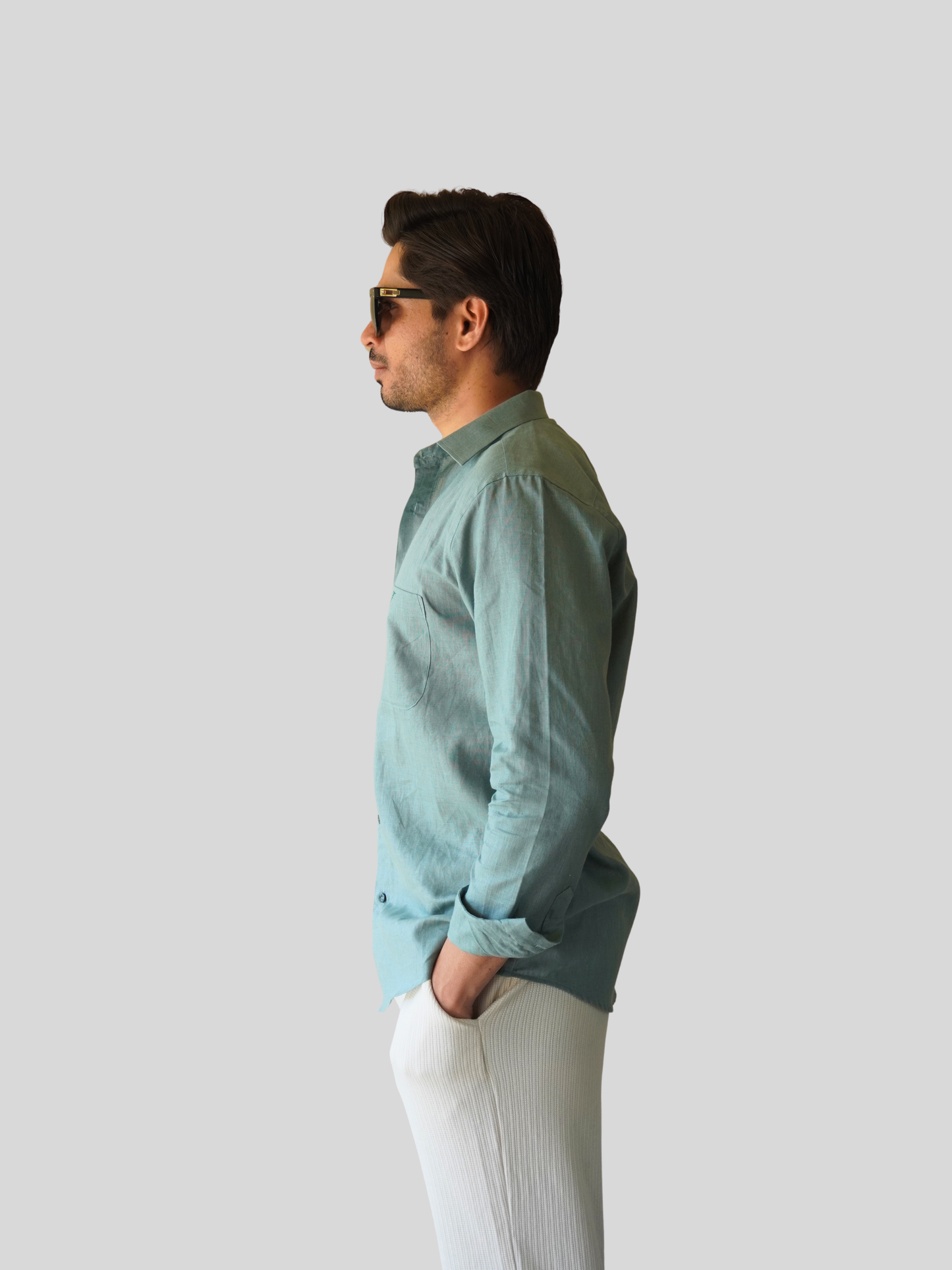 Classic Fit Teal Green Linen Shirt