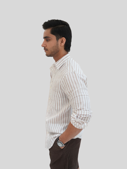 Classic Fit White Striped Linen Shirt