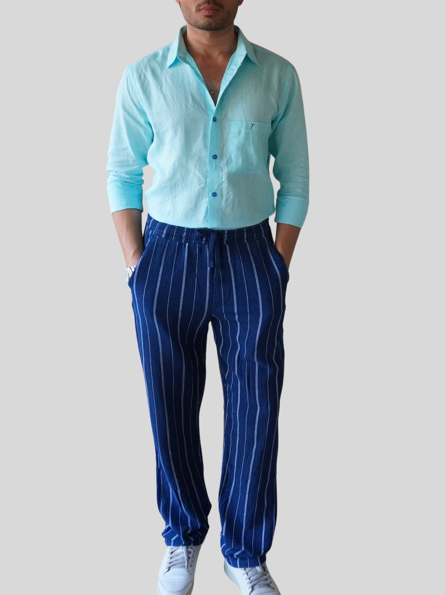 Aqua Blue Beach Linen Shirt