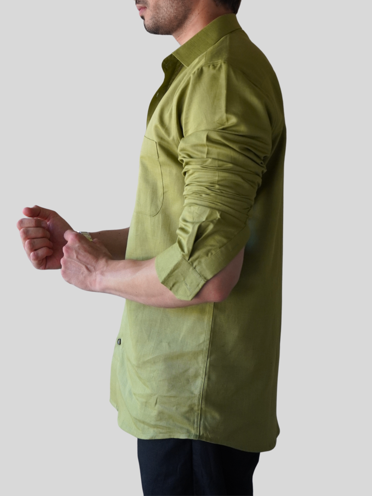 Green Linen-Blend Shirt